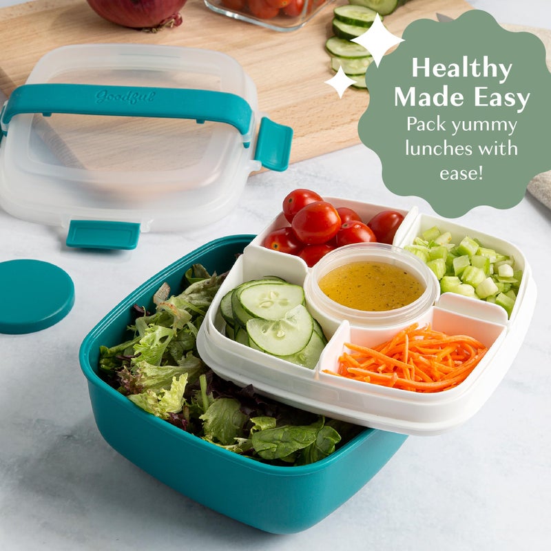 Goodful Stackable Lunch Box Container, Bento Style Food Storage with Removeable Compartments for Sandwich, Snacks, Toppings & Dressing, Leak-Proof and Made without BPA, 56-Ounce, Teal - Image 2